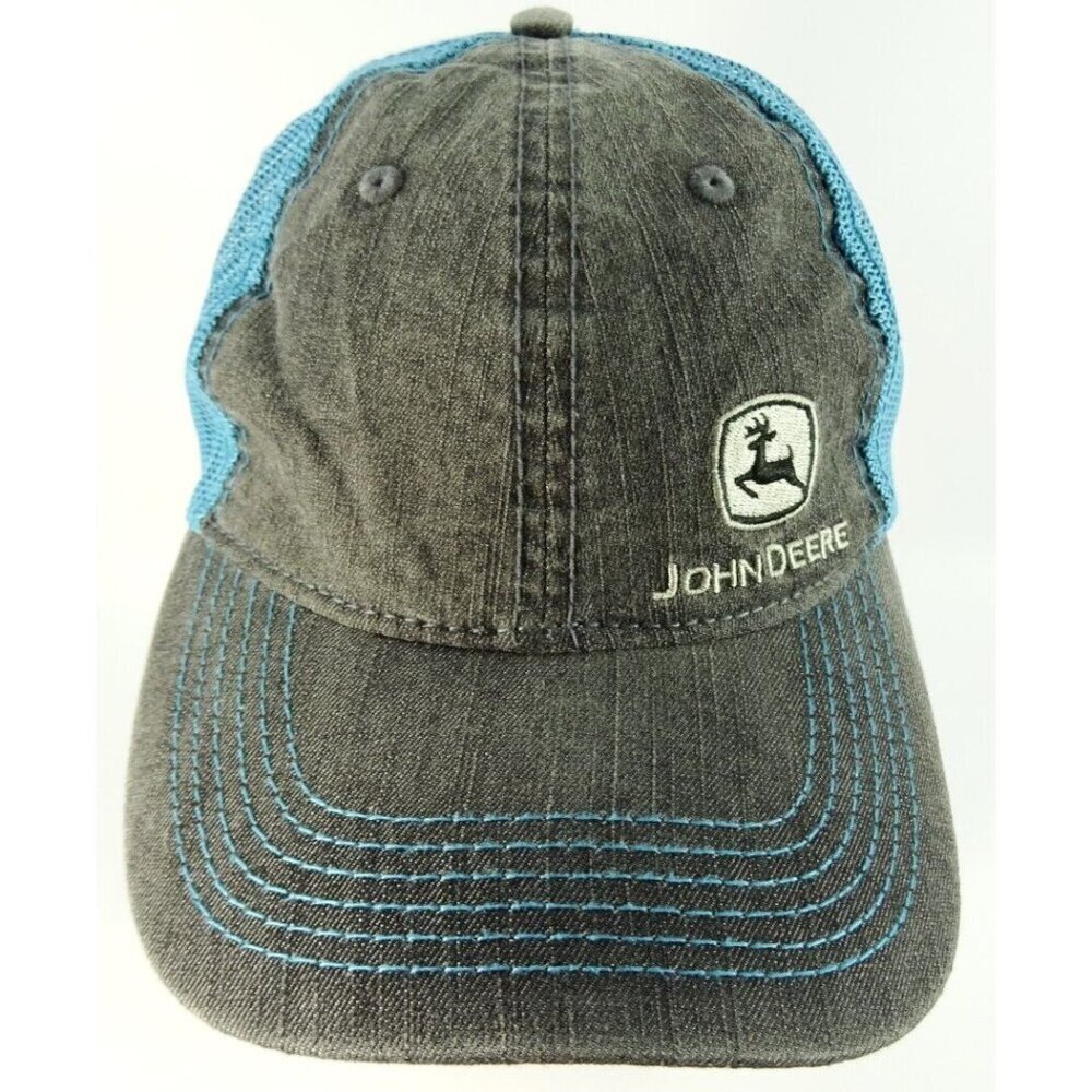 John Deere Mesh Baseball Cap Hat Gray Denim Blue Mesh One Size Youth